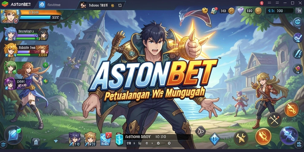 Tampilan gameplay utama ASTONBET yang menarik dengan karakter anime yang colorful.