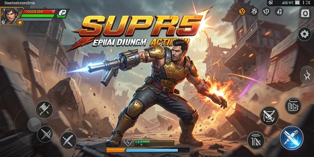 Tangkapan layar gameplay SUPER5 menunjukkan aksi pertempuran yang intens.