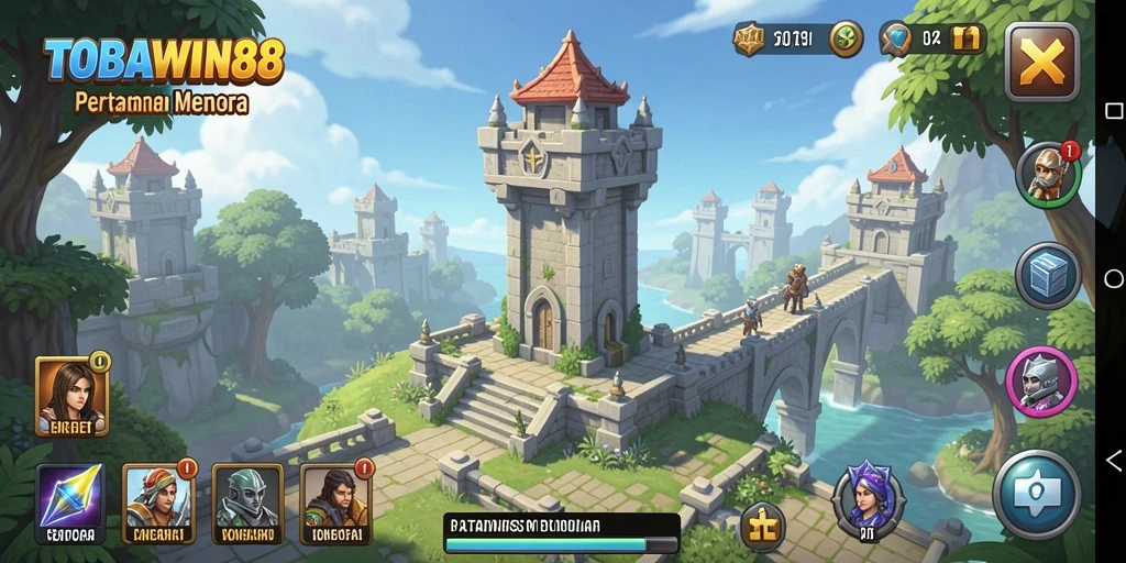 Screenshot utama TOBAWIN88 menampilkan gameplay intens dalam Tower Defense.